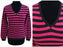 100% Cashmere Hot Pink & Charcoal Grey Striped Sweater, Vintage Cashmere Pullover, V-Neck Cashmere Nautical Sailor Style Street Jumper XS-S